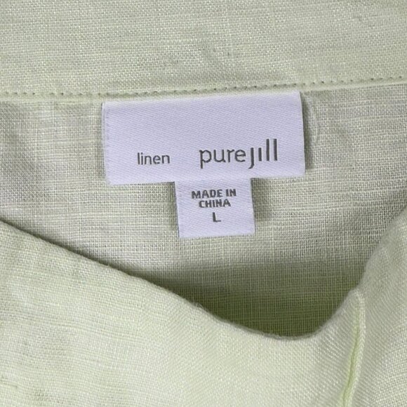 Pure Jill 100% Linen Kimono Top Womens Size L Soft Green Oversized Boxy Pullover - Picture 6 of 8
